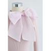 imageCHICWISH Women Bow Tied Long Sleeve Knit Top Mock Neck Slim Fitted Elegant Blouses Top Solid Wrap Pullover TopsPink