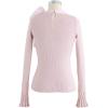 imageCHICWISH Women Bow Tied Long Sleeve Knit Top Mock Neck Slim Fitted Elegant Blouses Top Solid Wrap Pullover TopsPink
