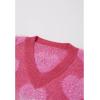 imageCHICWISH Women Cute Ombre Fuzzy Heart Valentines Knit Sweater V Neck Long Sleeve Fringe Trim Soft Casual Knit Pullover TopsPink