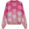 imageCHICWISH Women Cute Ombre Fuzzy Heart Valentines Knit Sweater V Neck Long Sleeve Fringe Trim Soft Casual Knit Pullover TopsPink