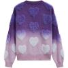 imageCHICWISH Women Cute Ombre Fuzzy Heart Valentines Knit Sweater V Neck Long Sleeve Fringe Trim Soft Casual Knit Pullover TopsPurple