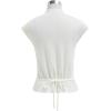 imageCHICWISH Women Summer Cap Sleeve Tops Mock Neck T Shirt Casual Back Drawstring Waist Slim Fit Knit Solid TopsGreywhite