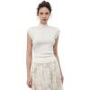 imageCHICWISH Women Summer Cap Sleeve Tops Mock Neck T Shirt Casual Back Drawstring Waist Slim Fit Knit Solid TopsGreywhite