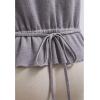 imageCHICWISH Women Summer Cap Sleeve Tops Mock Neck T Shirt Casual Back Drawstring Waist Slim Fit Knit Solid TopsWhitegrey