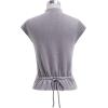 imageCHICWISH Women Summer Cap Sleeve Tops Mock Neck T Shirt Casual Back Drawstring Waist Slim Fit Knit Solid TopsWhitegrey