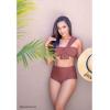 imageCHICWISH Womens BlackWhiteRust RedBrown Sweet Knot OneShoulder Bikini Set SwimsuitRust Red