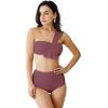 imageCHICWISH Womens BlackWhiteRust RedBrown Sweet Knot OneShoulder Bikini Set SwimsuitRust Red