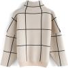 imageCHICWISH Womens Fall Turtleneck Sweater Pullover Plaid Long Sleeve Casual Knitted Winter Checkered Sweaters TopsCreamturtleneck