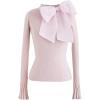 imageCHICWISH Women Bow Tied Long Sleeve Knit Top Mock Neck Slim Fitted Elegant Blouses Top Solid Wrap Pullover TopsPink