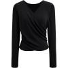 imageCHICWISH Women Casual Cross Wrap Ruched V Neck Long Sleeves Tops Slim Fitted T Shirt Basic Solid Tunic Black TopsBlack