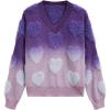 imageCHICWISH Women Cute Ombre Fuzzy Heart Valentines Knit Sweater V Neck Long Sleeve Fringe Trim Soft Casual Knit Pullover TopsPurple