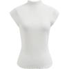 imageCHICWISH Women Summer Cap Sleeve Tops Mock Neck T Shirt Casual Back Drawstring Waist Slim Fit Knit Solid TopsGreywhite