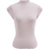 imageCHICWISH Women Summer Cap Sleeve Tops Mock Neck T Shirt Casual Back Drawstring Waist Slim Fit Knit Solid TopsPink