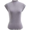 imageCHICWISH Women Summer Cap Sleeve Tops Mock Neck T Shirt Casual Back Drawstring Waist Slim Fit Knit Solid TopsWhitegrey