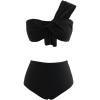 imageCHICWISH Womens BlackWhiteRust RedBrown Sweet Knot OneShoulder Bikini Set SwimsuitBlack