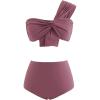 imageCHICWISH Womens BlackWhiteRust RedBrown Sweet Knot OneShoulder Bikini Set SwimsuitRust Red