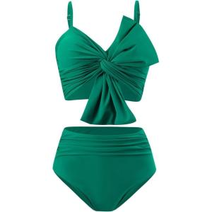 imageCHICWISH Women Bikini Sets Swimsuits Ruched Knot Front Two Piece Bathing SuitTeal