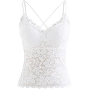 imageCHICWISH Women Blossom Lace Cami Bustier Top Sexy Spaghetti Strap V Neck Corset Going Out Party Crop Tank TopWhite