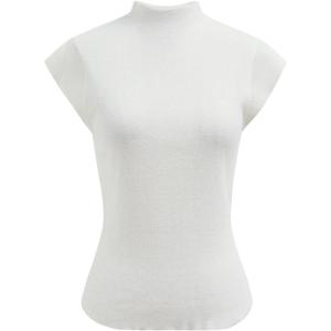 imageCHICWISH Women Summer Cap Sleeve Tops Mock Neck T Shirt Casual Back Drawstring Waist Slim Fit Knit Solid TopsGreywhite