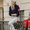 imageCHICWISH Women Comfy Casual Long Sleeve Heart Shape Patched GreyWhiteNavy Knit Top Pullover SweaterNavy
