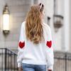 imageCHICWISH Women Comfy Casual Long Sleeve Heart Shape Patched GreyWhiteNavy Knit Top Pullover SweaterWhite