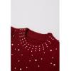 imageCHICWISH Women Crewneck Sweater Pearl Embellished Long Sleeve Cropped Casual Sweater Pullover TopsRed