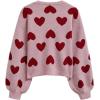 imageCHICWISH Women Romantic Hearts Knit Sweater Puff Long Sleeve Crew Neck Soft Casual Valentines Party Crop Pullover TopsDusty Pink