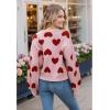 imageCHICWISH Women Romantic Hearts Knit Sweater Puff Long Sleeve Crew Neck Soft Casual Valentines Party Crop Pullover TopsDusty Pink