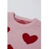 imageCHICWISH Women Romantic Hearts Knit Sweater Puff Long Sleeve Crew Neck Soft Casual Valentines Party Crop Pullover TopsDusty Pink