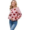 imageCHICWISH Women Romantic Hearts Knit Sweater Puff Long Sleeve Crew Neck Soft Casual Valentines Party Crop Pullover TopsDusty Pink