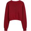 imageCHICWISH Women Velvet Tie Front Crop Ribbed Knit Cardigan Sweaters V Neck Long Sleeves Trendy Fall Winter Casual TopsRed