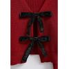 imageCHICWISH Women Velvet Tie Front Crop Ribbed Knit Cardigan Sweaters V Neck Long Sleeves Trendy Fall Winter Casual TopsRed