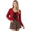 imageCHICWISH Women Velvet Tie Front Crop Ribbed Knit Cardigan Sweaters V Neck Long Sleeves Trendy Fall Winter Casual TopsRed