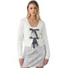 imageCHICWISH Women Velvet Tie Front Crop Ribbed Knit Cardigan Sweaters V Neck Long Sleeves Trendy Fall Winter Casual TopsWhite