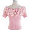 imageCHICWISH Womens BlackWhitePink Ruffle Mesh Boat Neck Knit TopRuffle Meshpink