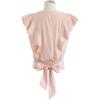 imageCHICWISH Womens Comfy Casual WhitePeach PinkBlack Bowknot Tie Waist Sleeveless Ruffle Crop VNeck TopPeach