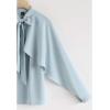 imageCHICWISH Womens Crush on Casual Blue Bowknot VNeck Cape Sleeves Chiffon TopBlue
