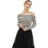 imageCHICWISH Womens Stripe Black OffShoulder LongSleeve Knit TopLongsleeveblack