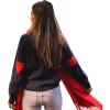 imageCHICWISH Women Comfy Casual Long Sleeve Heart Shape Patched GreyWhiteNavy Knit Top Pullover SweaterNavy