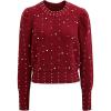imageCHICWISH Women Crewneck Sweater Pearl Embellished Long Sleeve Cropped Casual Sweater Pullover TopsRed