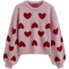 imageCHICWISH Women Romantic Hearts Knit Sweater Puff Long Sleeve Crew Neck Soft Casual Valentines Party Crop Pullover TopsDusty Pink