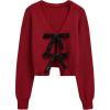 imageCHICWISH Women Velvet Tie Front Crop Ribbed Knit Cardigan Sweaters V Neck Long Sleeves Trendy Fall Winter Casual TopsRed