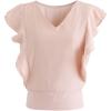 imageCHICWISH Womens Comfy Casual WhitePeach PinkBlack Bowknot Tie Waist Sleeveless Ruffle Crop VNeck TopPeach