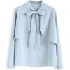 imageCHICWISH Womens Crush on Casual Blue Bowknot VNeck Cape Sleeves Chiffon TopBlue