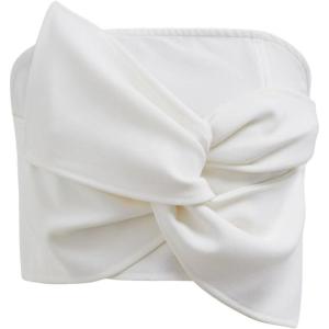 imageCHICWISH Women Strapless Tube Crop Tops Twist Knotted Front Elastic Back Sexy Going Out Bustier Corset Tank Tops WhiteWhite