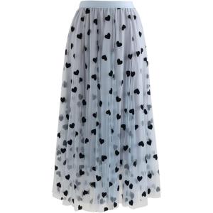 imageCHICWISH Womens 3D Heart DoubleLayered Mesh Tulle Maxi SkirtBlue3d Heart