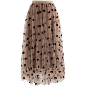 imageCHICWISH Womens 3D Heart DoubleLayered Mesh Tulle Maxi SkirtCaramel3d Heart