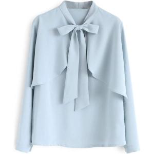 imageCHICWISH Womens Crush on Casual Blue Bowknot VNeck Cape Sleeves Chiffon TopBlue