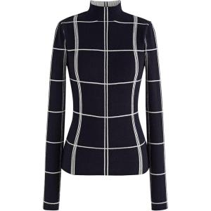 imageCHICWISH Womens Grid Mock Neck Knit Top Sweater Pullover Plaid Long Sleeve Casual Knitted Fall CheckeredBlack Gridmock Neck