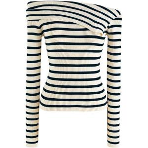 imageCHICWISH Womens Stripe Black OffShoulder LongSleeve Knit TopLongsleeveblack